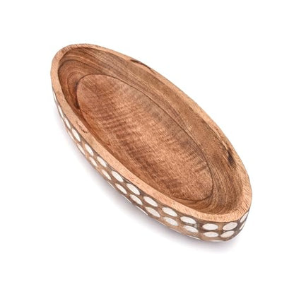 Mango Wood Decorative Bowl for Table Centerpiece Dining Living Room Home Kitchen Décor (14" x 6" x 2.3")