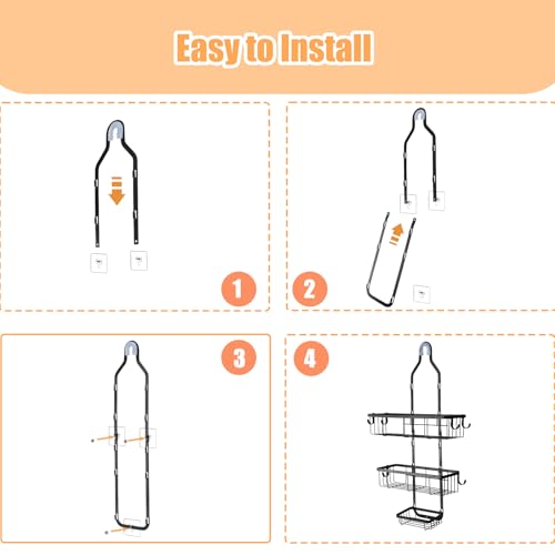 Bathroom Shower Caddy Hanging, Rustproof Waterproof | Metal, 6 Multi-Purpose Hooks, Storage Shelf, No Drilling Installation, Shampoo Soap Towel Organizer