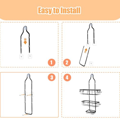 Bathroom Shower Caddy Hanging, Rustproof Waterproof | Metal, 6 Multi-Purpose Hooks, Storage Shelf, No Drilling Installation, Shampoo Soap Towel Organizer