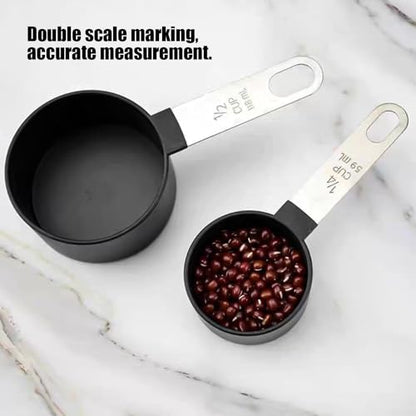 8 PCS Tainless Steel Measuring Cups and Spoons Set, Nesting Measuring Cup and Spoon Set for Precise Cooking Measurements in the Kitchen, Black - color: Black