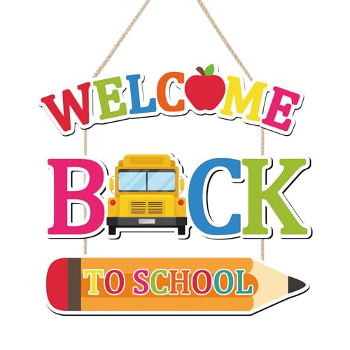 IARTTOP Welcome Back To School School Bus Apple Wooden Hanging Sign | Colorful Pencil Wood Plaque, Back to School Welcome Decor for Classroom Front Door, Nursery & Teacher Gift Wall Art - color: Pencil