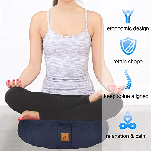 Round Zafu Meditation Cushion D=16" H=5.5" Zabuton Meditation Pillow Yoga Bolster Yoga Pillow Floor seat Zippered Organic Cotton Cover Natural Buckwheat kneeling pillow-Large - color: Purple