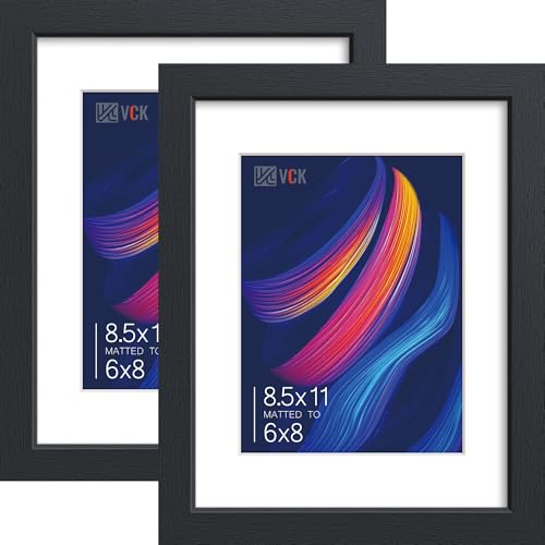 VCK 8.5 by 11 Picture Frame 2 Pack, Black Wood, 6x8 Mat, Glass, for Diploma | Tempered Glass, Acid-Free Mat, Vertical or Horizontal Tabletop and Wall Display, for Certificate, Wedding, Home, and Office - color: Black, size: 8.5x11, style: 2 Pack