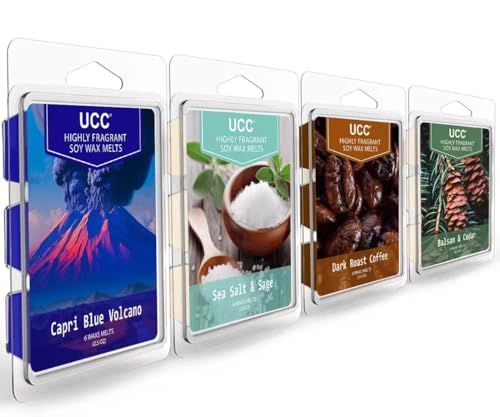 UCC Soy Wax Melts, Strong Scented Wax Cubes, Plant Based Fragrance 4 Pack | Strong scent throw, Clean ingredients, Long lasting, Flameless, Giftable / Home fragrance, Variety Pack - color: SET J