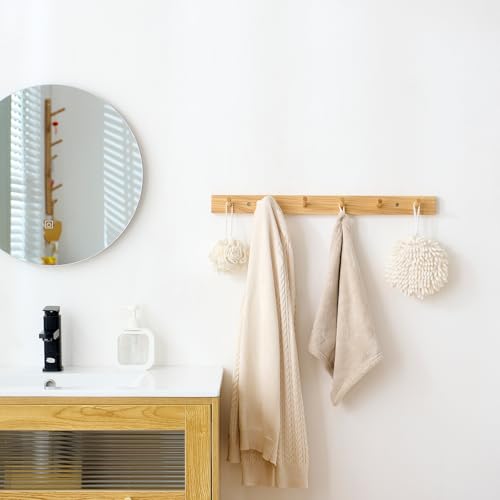 Hickory Wood Coat Rack Wall Mount, 24 Inch Coat Hook Hanger Wooden Wall Coat Rack with 6 Hooks for Purse Clothes Towels Hats in Entryway Bedroom Bathroom, Natural - size: 24 Inch