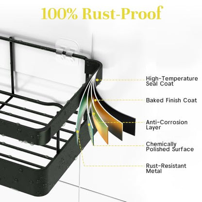 Heavy-Duty Adhesive Shower Rack, Dark Gray Storage | No Drill Wall Mounted Stainless Steel Shower Caddy Set with 44lbs Max Load, 0.43" Wire Spacing, Toothbrush & Soap Holder - color: Dark Gray