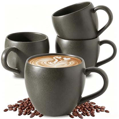 Coffee Mugs Set of 4, Black 16 oz Coffee Mugs for Latte Cappuccino Cocoa and Tea, Ceramic Coffee Cups With Handle,Stoneware Mugs for Housewarming Gifts, Microwave＆Dishwasher Safe - color: Matte Black