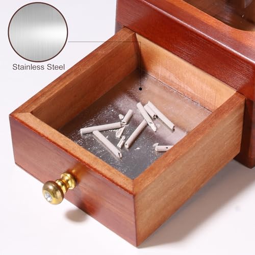 Brown Wooden Incense Holder with Easy-Clean Ash Catcher Drawer, Vertical Incense Burner with Windproof Glass Tube & Stainless Steel Base for Meditation, Includes 20 Sticks