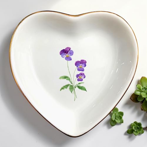Birth Month Flower Ring Jewelry Dish Tray-Floral Ring Holder for Hippie,Nature,Pace-Birthday Gifts for Mom,Mother-in-law,Step Mom,Aunt,Grandma,Sister,Friends (2 - February (Viole)) - style: 2 - February (Viole)