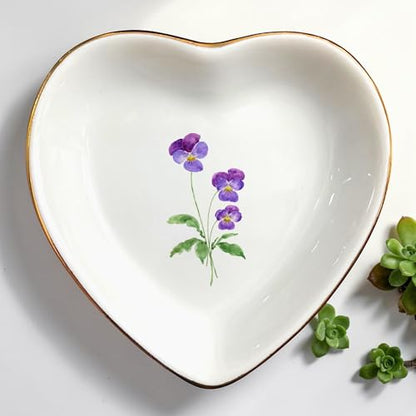 Birth Month Flower Ring Jewelry Dish Tray-Floral Ring Holder for Hippie,Nature,Pace-Birthday Gifts for Mom,Mother-in-law,Step Mom,Aunt,Grandma,Sister,Friends (2 - February (Viole)) - style: 2 - February (Viole)