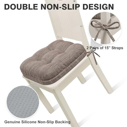 Shinnwa Dining Chair Cushions Set of 2, Dual-Layer Memory Foam Kitchen Chair Cushions, Patented Design Seat Pads with Ties, 16.5 x 16.5 x 3.5in, 2 Pack, Light Brown - color: Light Brown, size: 2 Count (Pack of 1)