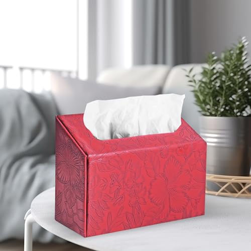 Hand Towels Box Cover,PU Leather Tissue Box Cover Holder Compatible with Kleenex Disposable Paper Hand Towels Suitable for Dining,Kitchen,Bathroom(1-Carved Dark Red) - color: 1-carved Dark Red2