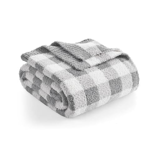 Snuggle Sac Checkered Throw Blanket for Couch, Super Soft, Cozy Warm Knit Decorative Blankets, Reversible Plaid Fluffy Throws for Sofa, Bed, Plaid Grey, 50x60 Inches - color: Plaid Grey, size: Throw(50"x 60")