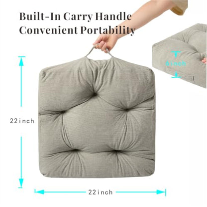 Floor Pillow Cushion with Handle for Adults Women Men | Large Meditation & Sitting Cushion Pillow for Tatami, Living Room, Yoga (1, Light Gray, Square, 22" x 22" x 6") - color: Light Gray, Square