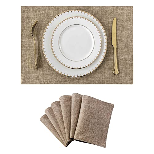 Home Brilliant Cotton Linen Placemats Set of 6 Heat Resistant Textured Place mats Washable Cloth Placemats for Kitchen Dining Table, Natural Linen - color: Natural Linen, size: Placemats 13" x 19", Set of 6