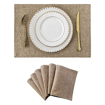 Home Brilliant Cotton Linen Placemats Set of 6 Heat Resistant Textured Place mats Washable Cloth Placemats for Kitchen Dining Table, Natural Linen - color: Natural Linen, size: Placemats 13" x 19", Set of 6