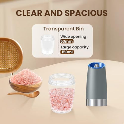Battery Gravity Salt Pepper Grinder Set, 2 Pack (Light Grey) | Gravity Automatic Grinder With LED Light & Adjustable Roughness, Each Requires 6 AAA Batteries For Kitchen Daily Seasoning - color: Battery/Set/Light Grey