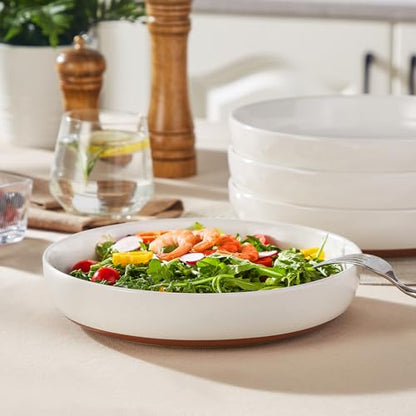 MALACASA 48 Oz Pasta Bowls Set of 4, Ceramic Soup Bowls, TARA Khaki White | Microwave and Dishwasher Safe, Chip-Resistant, For Salad, Soup, Fruit, and Dessert, 9 Inch Wide, Stackable, Modern Design - color: Khaki White