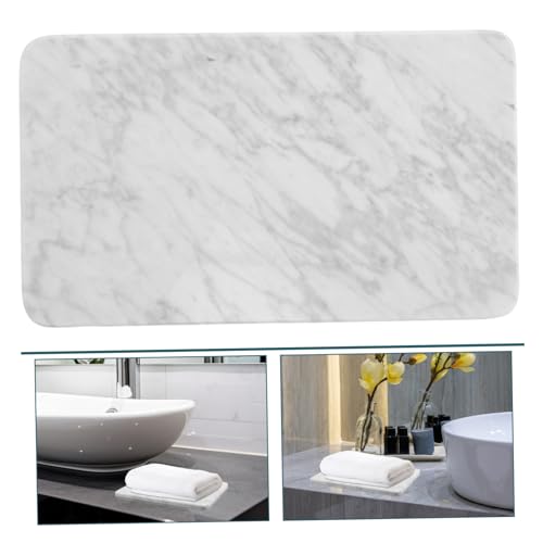 Marble Vanity Tray Decorative Organizer for Bathroom Kitchen Dresser Sturdy Natural with Non Slip Pads for Toiletries Essentials Elegant White Design