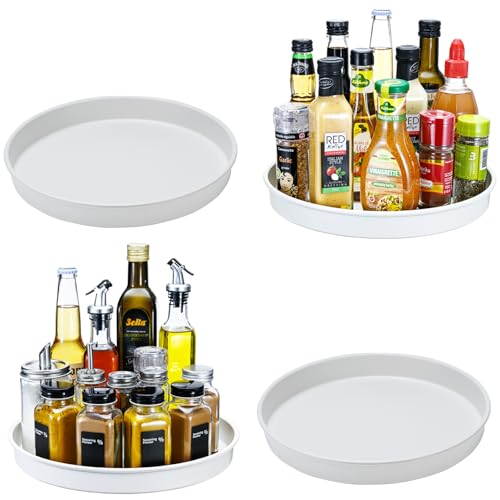 Amolliar Lazy Susan Organizer, Metal Rotating Turntable(White 10" 4 Pack) | Lazy Susans for Cabinet, Kitchen, Fridge, Pantry Storage, Tray for Household Purpose, Spice Rack Condiment, Under Sink - size: White 10'' 4Pack