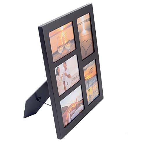 4x6 5-Opening Collage Picture Frame Black Wood | 5 openings, shatter-resistant glass, tabletop/wall mount, for 4x6 photos - size: 4x6 - 5 Opening