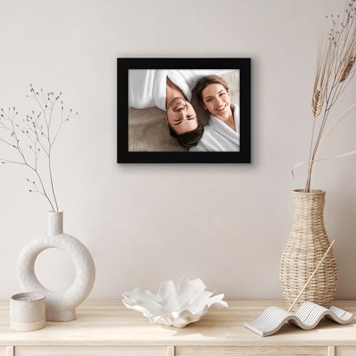 Americanflat 6x8 Picture Frame - Engineered Wood - Black | Shatter-resistant glass, wall or tabletop display with included easel, sawtooth hangers included - color: Black, size: 6x8