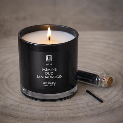 Lulu Candles | Jasmine, Oud & Sandalwood | Luxury Scented Soy Jar Candle | Hand Poured in The USA | Highly Scented & Long Lasting (9 Oz.) - size: 9 Oz.