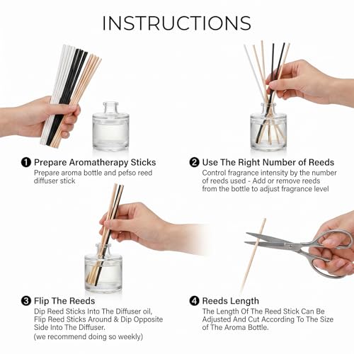 JJUNW 180PCS Rattan Reed Diffuser Sticks, 7.8inch Diffuser Replacement Sticks Wood Reeds for Diffusers Essential Oil Aroma for Home Bathroom Office