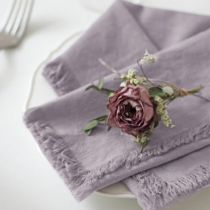 Handmade Cloth Napkins 100% Cotton with Fringe，Delicate Napkins for Dinners, Parties, Weddings and More，18 x 18 Inch Set of 4 - Lavender - color: Lavender