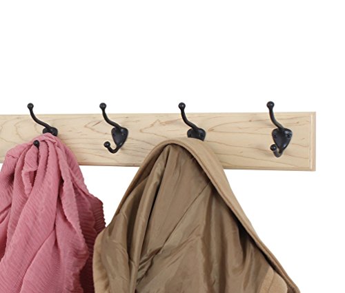 Maple Coat Rack with Bronze Hat and Coat Style Hooks (Natural, 20" x 3.5" with 4 Hooks) - size: 20" x 3.5" with 4 hooks