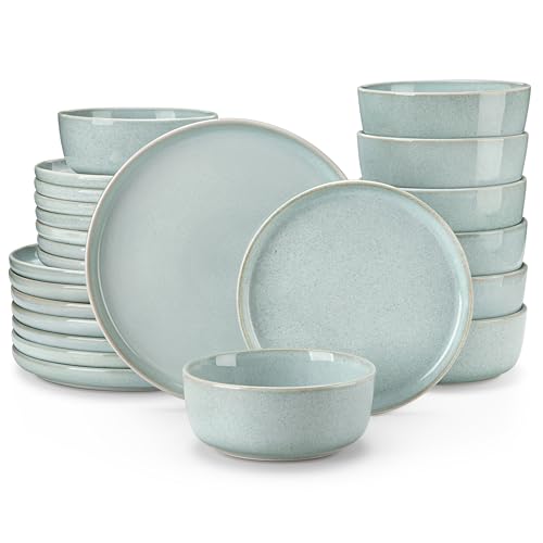 vancasso ANYA 24 Pieces Plates and Bowls Set, Mint Green Dinnerware Sets, Reactive Glaze Dishes Set for 8, Ceramic Dishware Sets Kitchen Dinner Set, Microwave & Dishwasher Safe - color: Mint Green, size: 24 Pcs (Service for 8)