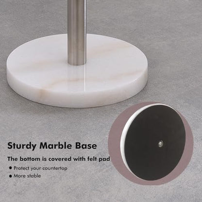 Exilon Paper Towel Holder Countertop with Heavy Marble Base, Standing Paper Towel Roll Holder for Kitchen Bathroom, with Weighted Base for One-Handed Operation - color: Brushed Nickel