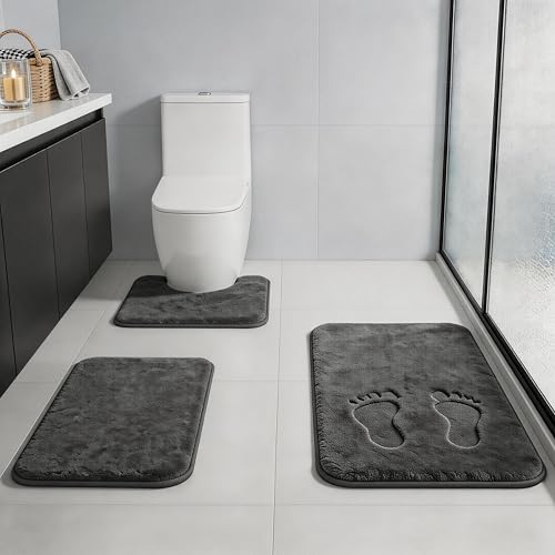 Bathroom Rugs Extra Soft Memory Foam Bath Mat Sets 3 Piece Non Slip Absorbent & Dry Living Mat Sets Washable Bath Carpets with Toilet Rug,Bath Rugs for Bathroom,Tub,Shower,Kitchen,Bedroom - color: Graphite Gray