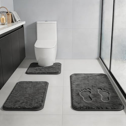 Bathroom Rugs Extra Soft Memory Foam Bath Mat Sets 3 Piece Non Slip Absorbent & Dry Living Mat Sets Washable Bath Carpets with Toilet Rug,Bath Rugs for Bathroom,Tub,Shower,Kitchen,Bedroom - color: Graphite Gray