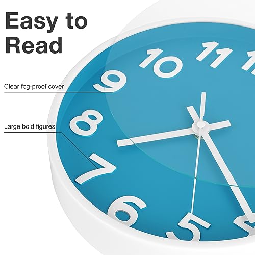 10 Inch Wall Clock, 2Pack Silent Non Ticking Battery Operated Clocks | Green Analog Clock| Living Room, Office, Classroom, Bedroom, Kitchen, Bathroom| Modern Simple Style | Easy to Read | Accurate - color: Blue, size: 10 inches