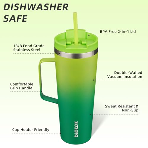 BJPKPK 26oz Insulated Tumbler with Handle, Lid & Straw, Stainless Steel | Double Wall Vacuum Insulated Coffee Travel Mug - Keeps Cold & Hot, BPA Free, Cupholder Fit for Office, Gym & Travel - color: Bamboo Grove, size: 26 Ounces