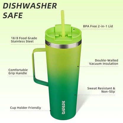 BJPKPK 26oz Insulated Tumbler with Handle, Lid & Straw, Stainless Steel | Double Wall Vacuum Insulated Coffee Travel Mug - Keeps Cold & Hot, BPA Free, Cupholder Fit for Office, Gym & Travel - color: Bamboo Grove, size: 26 Ounces