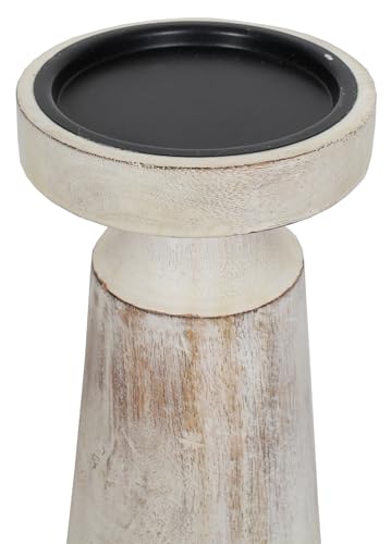 Set of 3 Pieces Wood Pillar Candle Holders, Mango Wooden Candlesticks Holders 12 Inch, 10 Inch, 8 Inch Height (White Wash) - color: White Wash