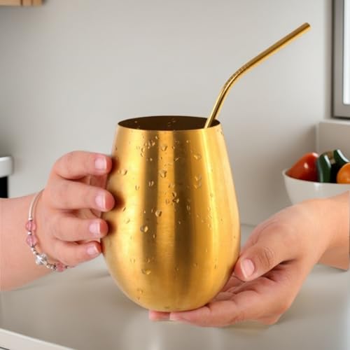 18 Ounces Gold Wine Glasses Set of 2, 18/8 Stainless Steel Stemless Drinking Cups for Cocktails, Durable 304 Stainless Steel Tumbler Wine Glasses Gift Essentials and Dishwasher safe