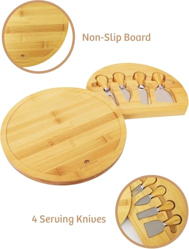 Personalized Round Cheese Board, Custom Engraved Bamboo Charcuterie Board | Ideal for Weddings, Bridal Showers, and Special Occasions - style: Personalized Round Charcuterie Board