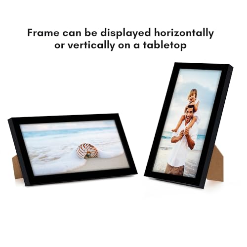 Americanflat 4x8 Picture Frame - Slim Molding - Black | Shatter-resistant glass, wall or tabletop display with included easel, triangle hangers included, secure turn-tab backing - color: Black, size: 4x8