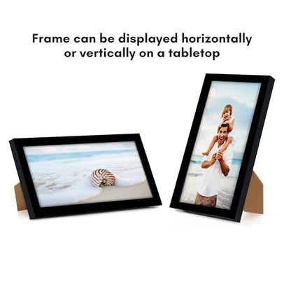 Americanflat 4x8 Picture Frame - Slim Molding - Black | Shatter-resistant glass, wall or tabletop display with included easel, triangle hangers included, secure turn-tab backing - color: Black, size: 4x8