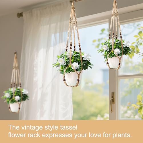 3Pcs Macrame Plant Hangers Indoor 35Inch Brown Hemp Rope Plant Hanger Hanging Plant Holders Hanging Planter Basket Flower Pot Holder with S Hooks and Hook Nails, Crochet Home Decor Plant Hanger