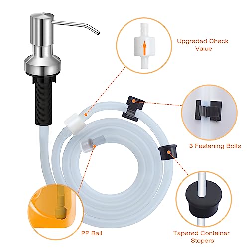 Sink Soap Dispenser for Kitchen Sink, Countertop Built in Sink Soap Dispenser with 47”Extension Tube kit, No Need to Fill The Little Bottle Again (Brushed Nickel) - color: Brushed Nickel