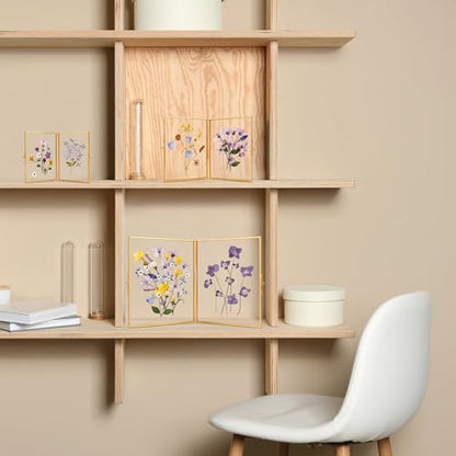 REDHUGO Glass Pressed Flower Frame Handmade, Rectangle, Gold, 8×10 Inches | Hinged Double Press Flower Frame, Tabletop Brass Photo Frames, Rectangle Dried Flowers Display Folding Frames for Home - color: Gold, size: 8L" x 10W"