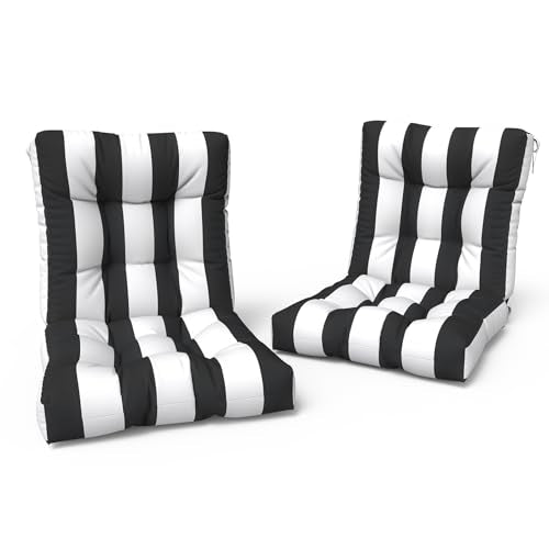 LVTXIII Outdoor Tufted Low Back Cushions Set of 2 Patio Seasonal Replacement Rocking Chair Cushion with Ties, Solid Seat and Back Chair Cushion, 42 L x 21W, Cabana Black - color: Cabana Black, size: 42x21x4