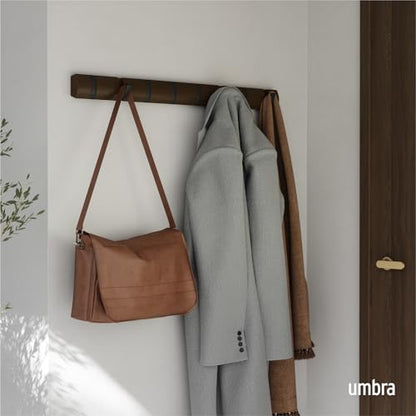 Umbra Flip Coat Rack, Wall Mount 8-Hook, Space Saving, Walnut/Black | Real wood and steel build, retractable hooks fold flat, holds coats bags and scarves, easy install - color: Walnut/Black, size: 8-Hook