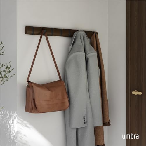 Umbra Flip Coat Rack, Wall Mount 8-Hook, Space Saving, Walnut/Black | Real wood and steel build, retractable hooks fold flat, holds coats bags and scarves, easy install - color: Walnut/Black, size: 8-Hook