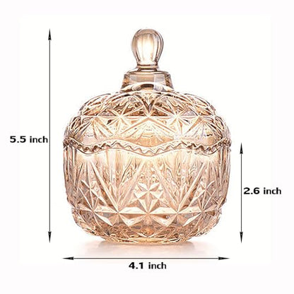 Amber Crystal Glass Candy Snack Jar Fall Candy Dish Embossed Luxury Cookie Buffet Canister With Lid Jewelry Box - color: Crown-Amber