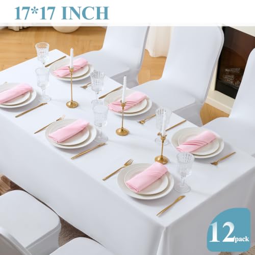 VidaFete Pink Cloth Napkin, 17 x 17 Inch Polyester Napkins Set of 12 | Polyester Napkins Cloth Reusable & Wrinkle-Resistant Dinner Napkins for Weddings, Banquets, Parties, Hotels and Restaurants - color: Pink, size: 17" x 17" (Set of 12)